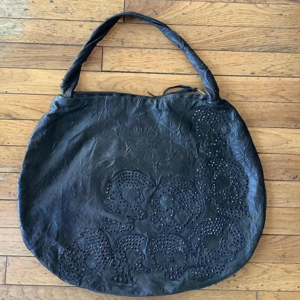 The Great China Wall Leather Embellished Skull Bag Swarovski Crystals View 2